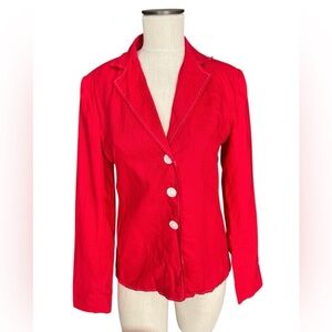 Tribeca Studios Vintage Women’s Cherry Red Lined 100% Linen Blazer Sz 4